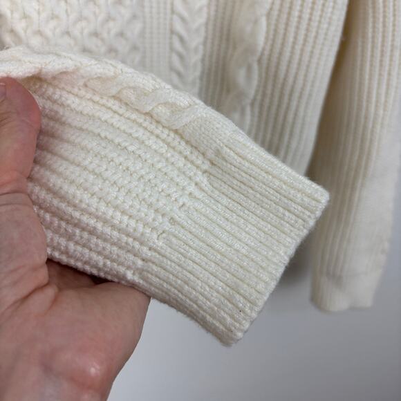 Banana Republic Cream Winter White Cable Knit Sweater Mock Neck preppy fisherman - Picture 5 of 11